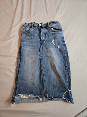 Insane Gene Distressed Blue Denim Midi Skirt - SMALL